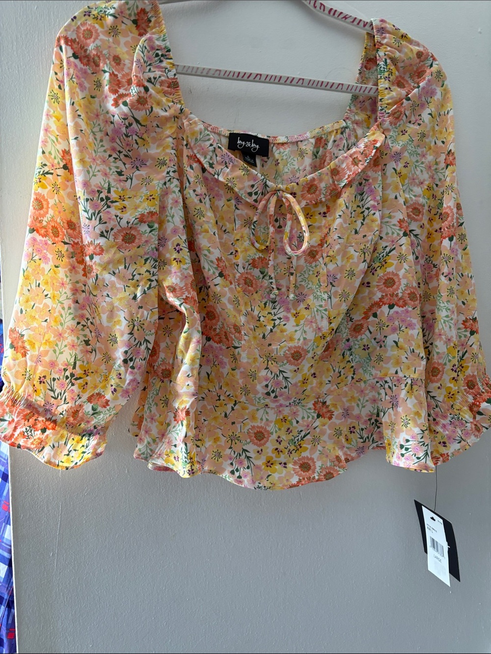Flowy Yellow Floral Blouse with Ruffled Neckline